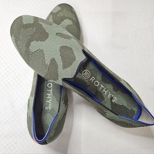 Rothy's Green Camouflage Slip-On Loafers with Blue Trim